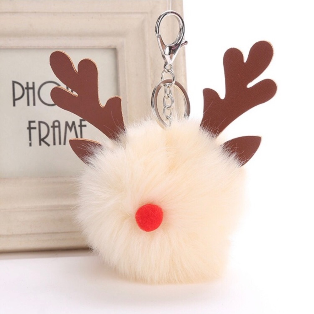 Reindeer Pom Pom Key Chain Cream